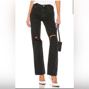 Re/Done Originals High Rise Loose in Washed Black With Rips